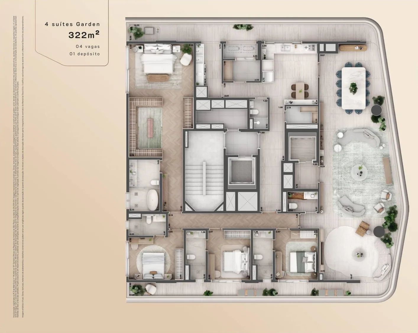 Planta do Garden de 4 suítes de 322 m²