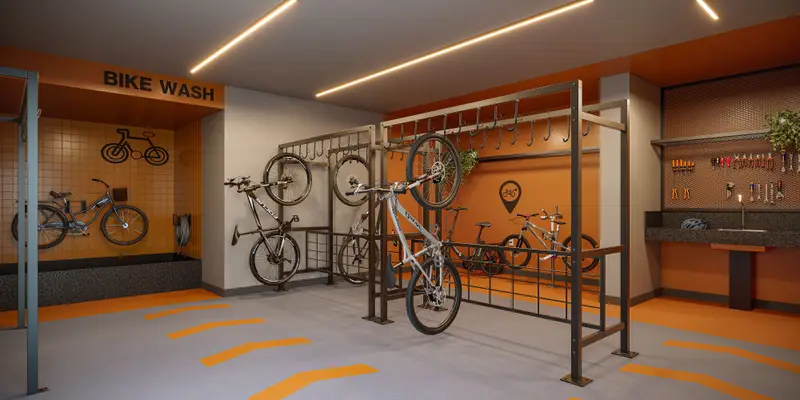 Bicicletário e bike station do Sync Ibirapuera
